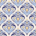 Vintage seamless damask pattern. Colorful Tile in turkish style. Hand drawn floral background. Wallpaper in Victorian style.